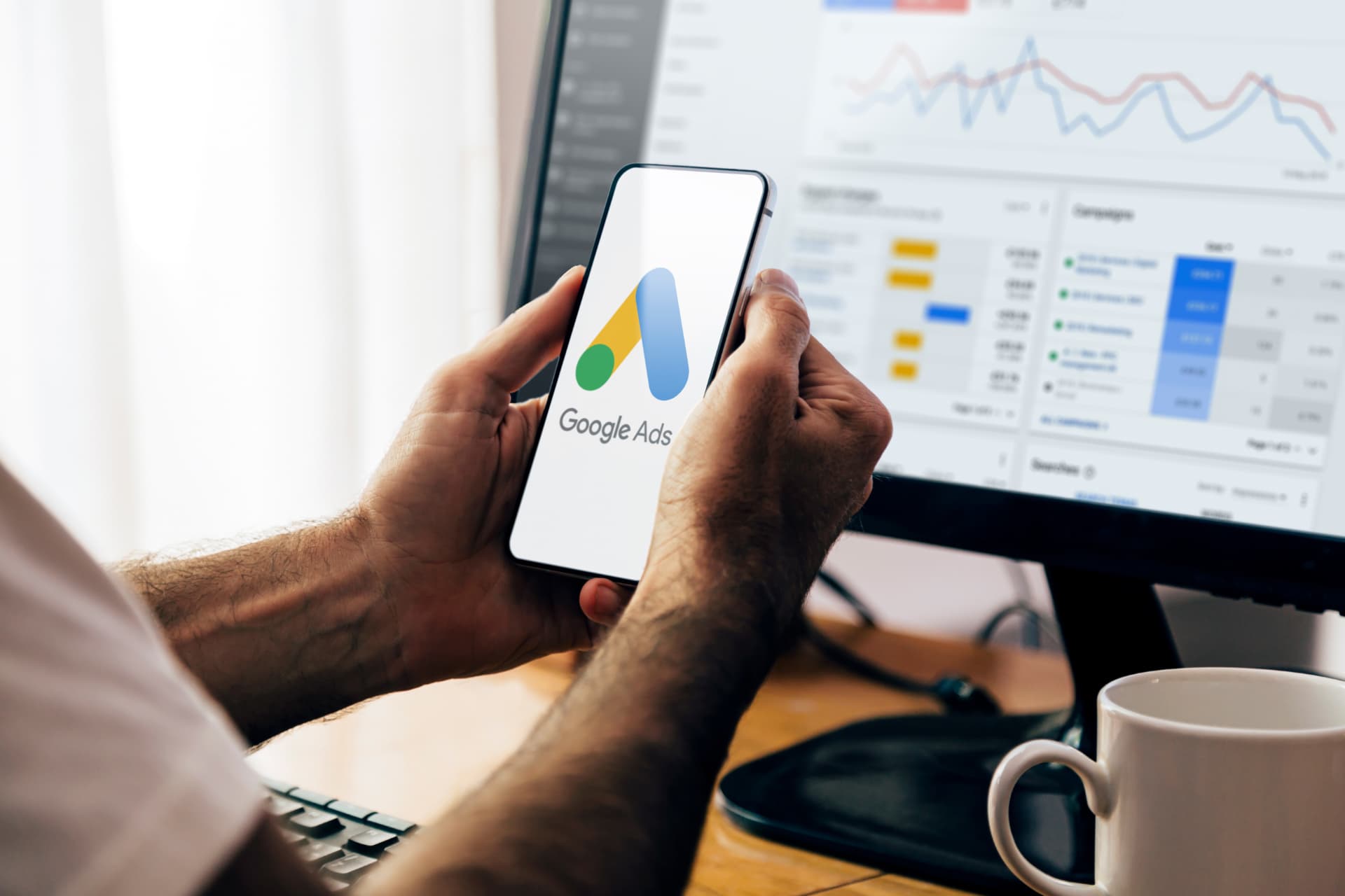 Marketer reviewing a Google Ads campaign dashboard