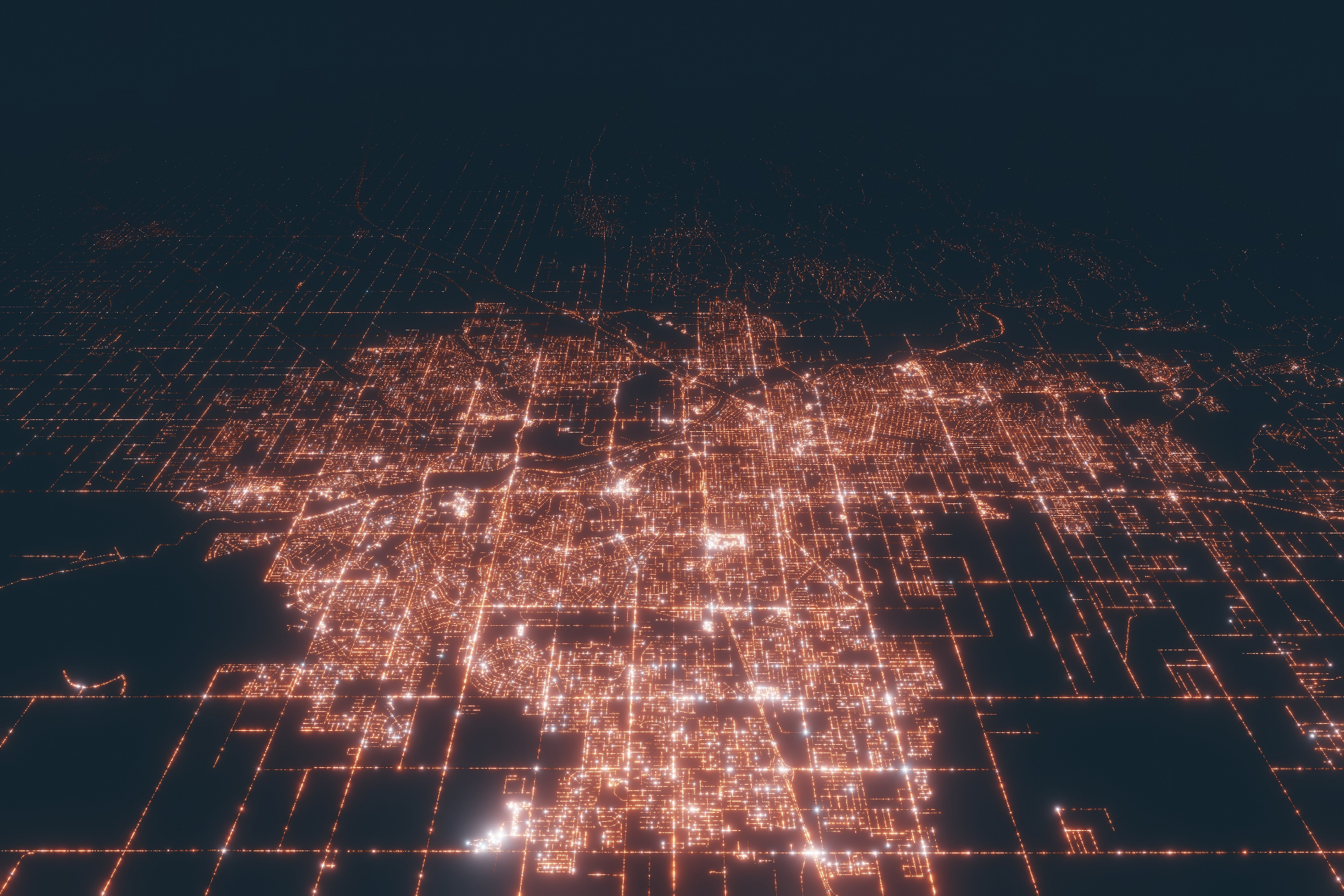 Bakersfield city lights from above at night